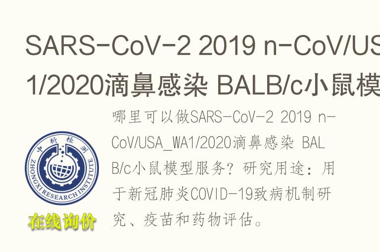 SARS-CoV-2 2019 n-CoV/USA_WA1/2020滴鼻感染 BALB/c小鼠<font color='red'>模型</font>